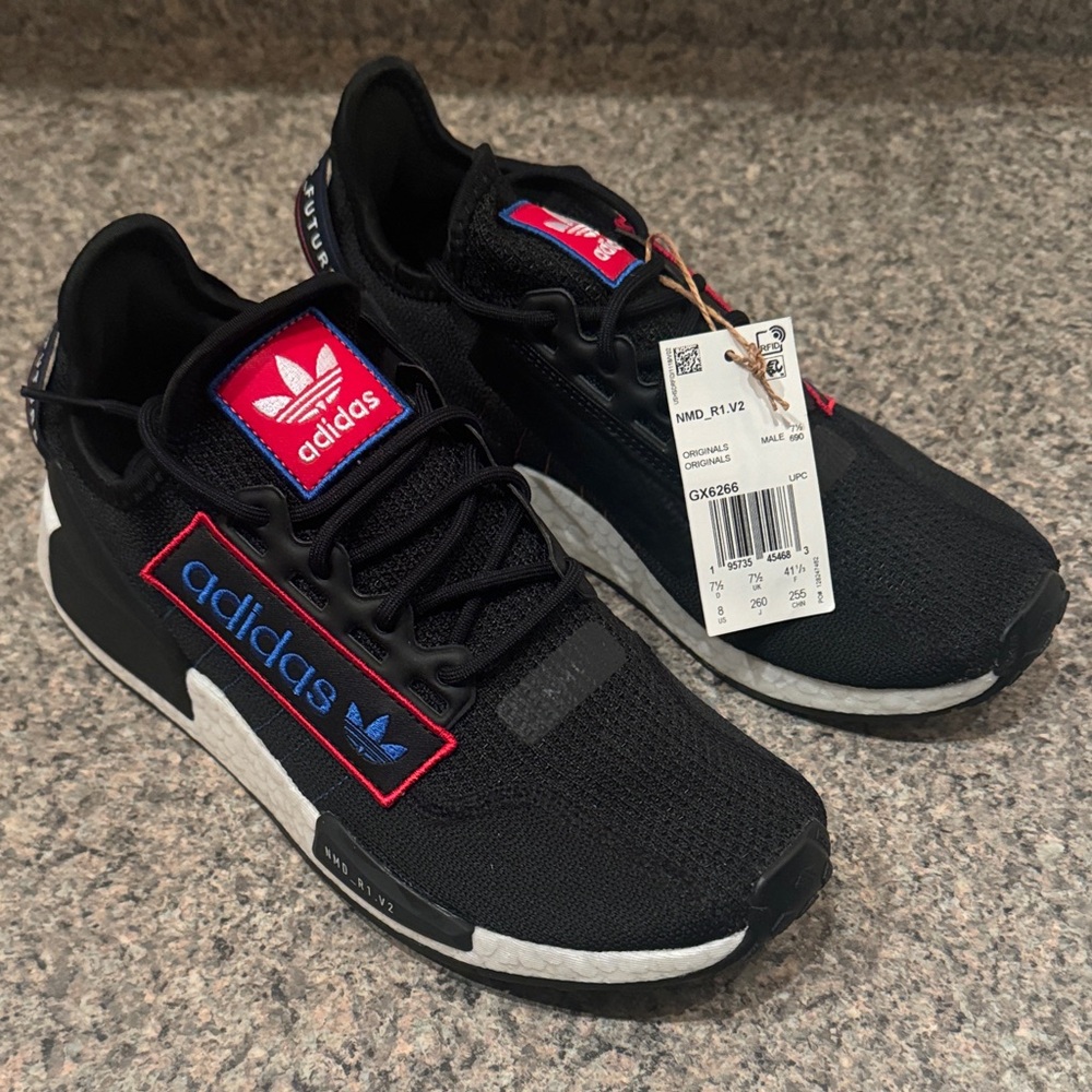 Adidas Black NMD R1 V2 Sneakers with Red and Blue Details EU41/US8